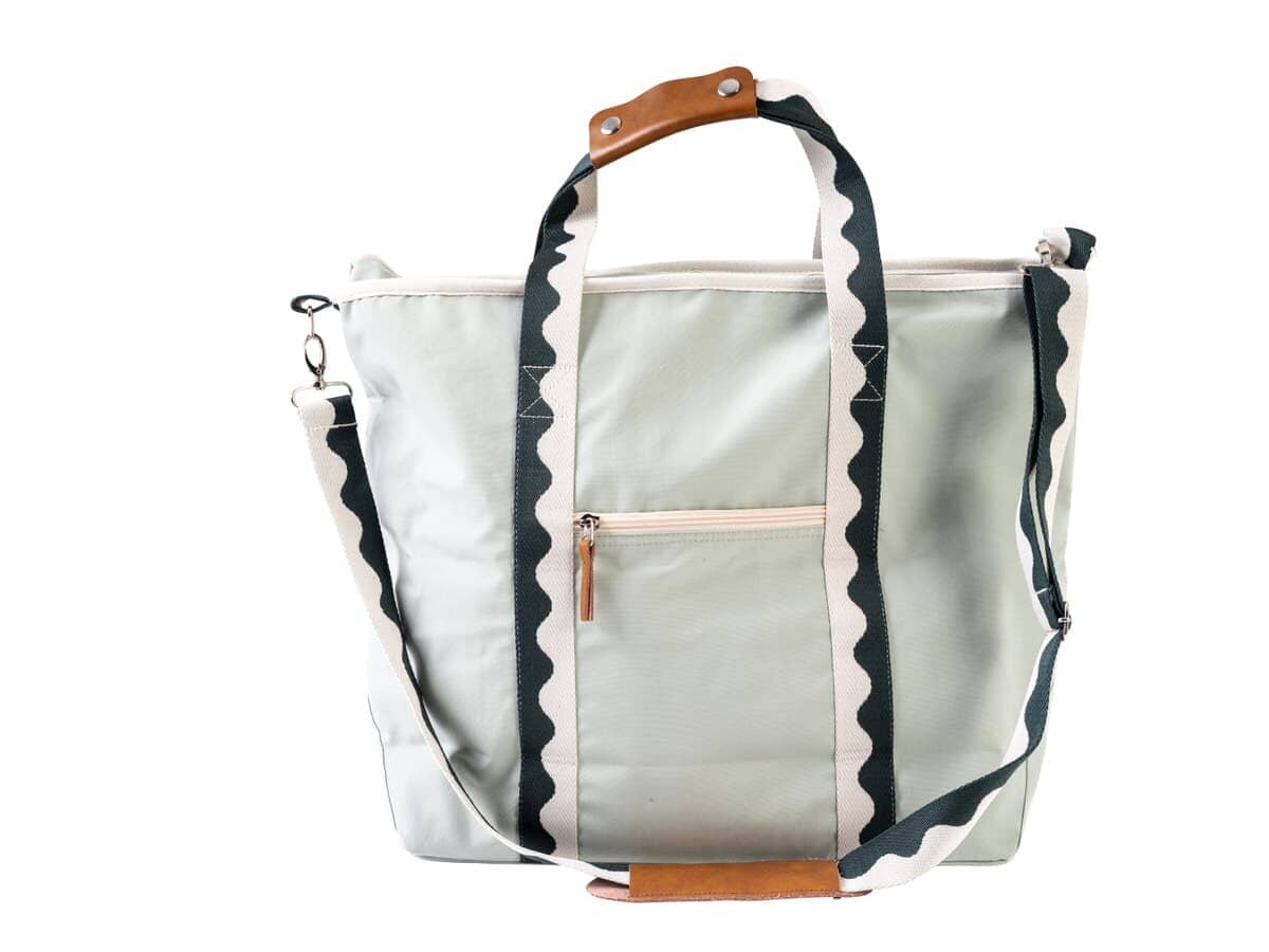 Studio image of riviera green cooler tote