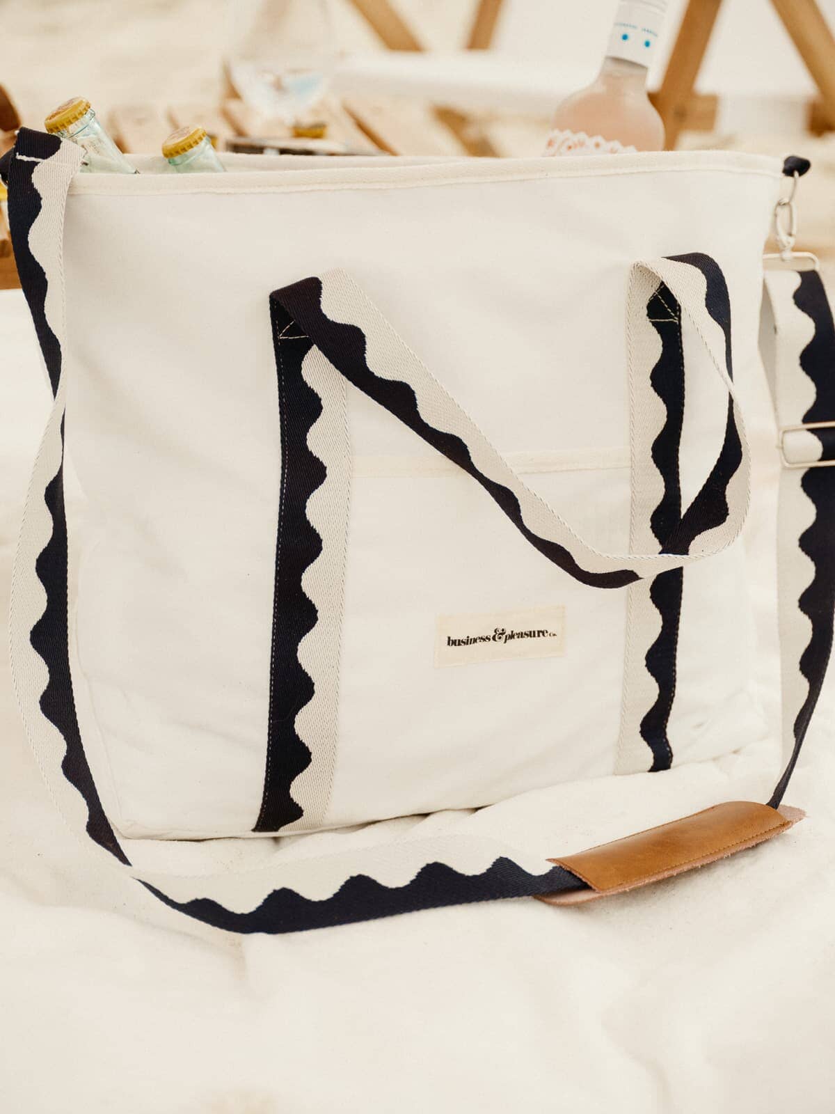 Riviera white cooler tote on the beach