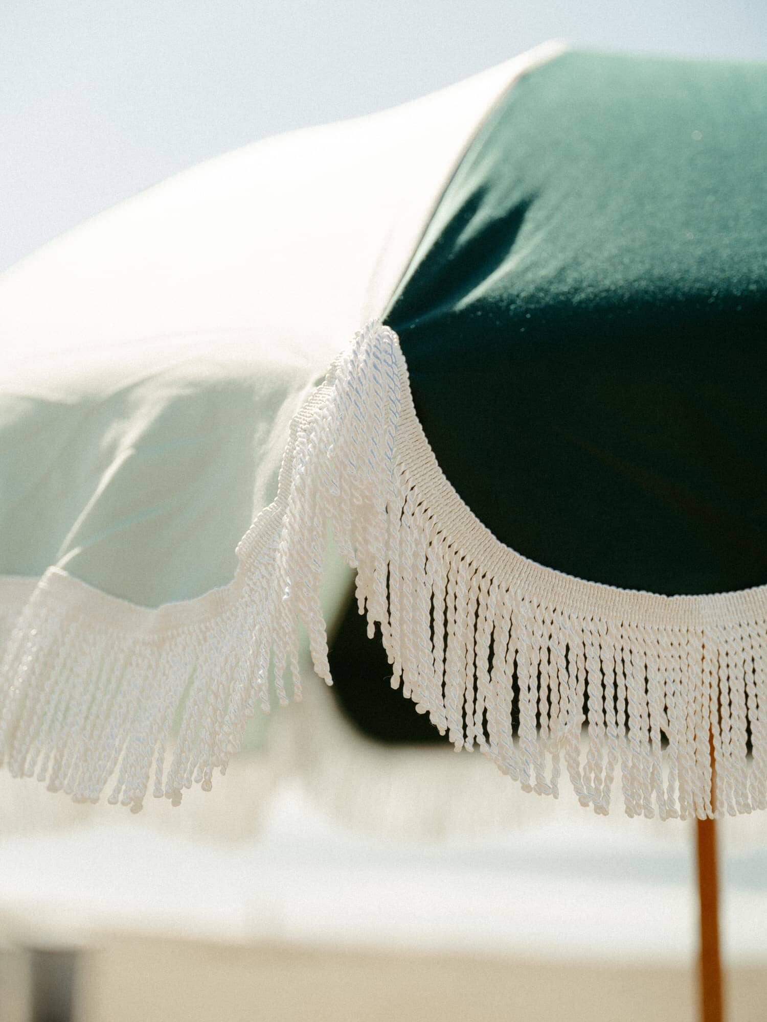 close up of 70s panel green umbrella fringe