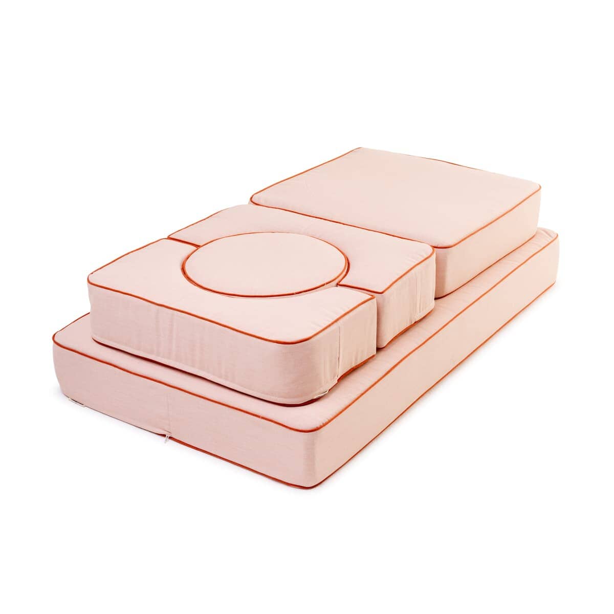 Studio image of riviera pink modular pillow stack