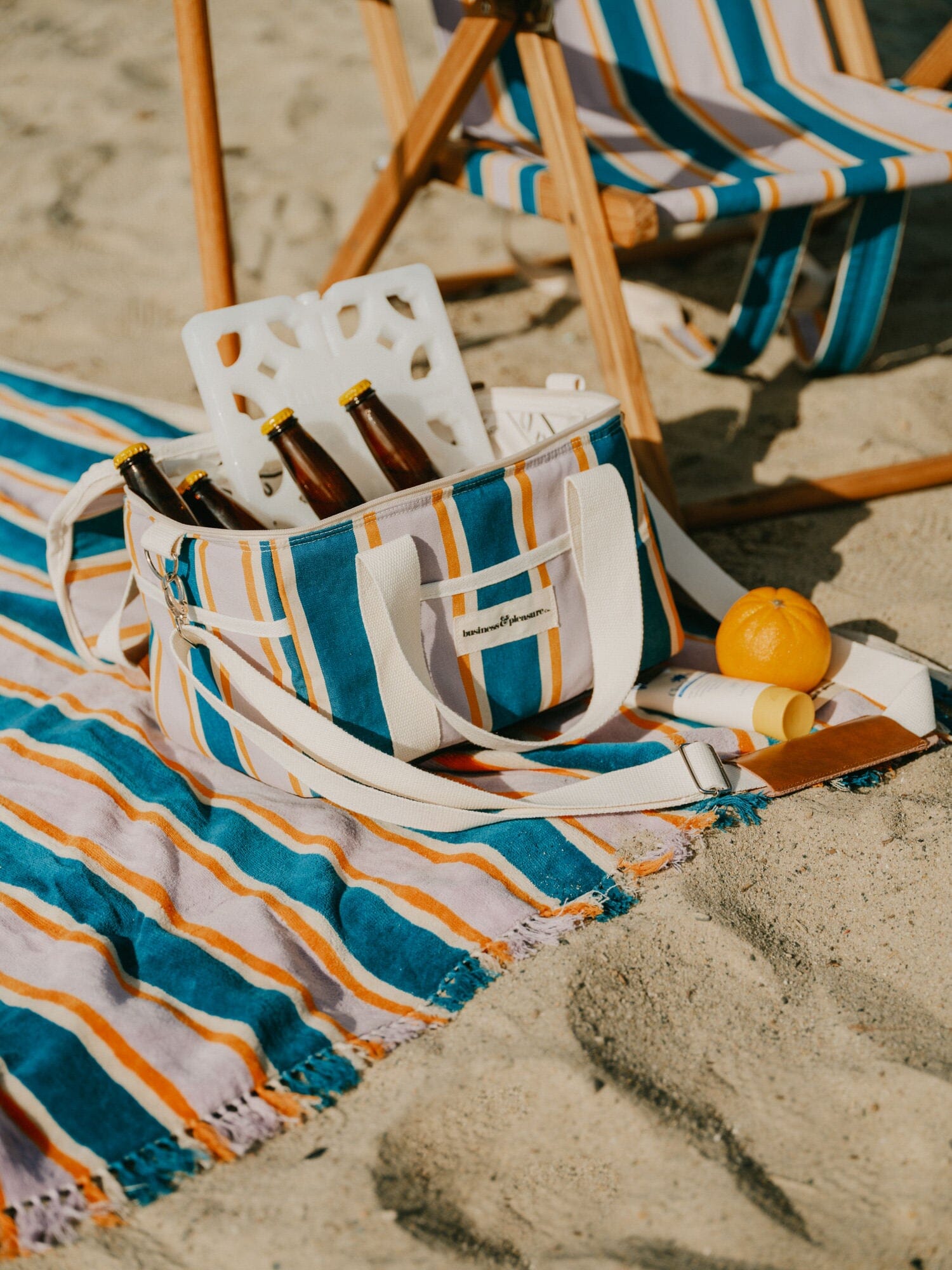 Beach set up with Smallable chair, towel & cooler
