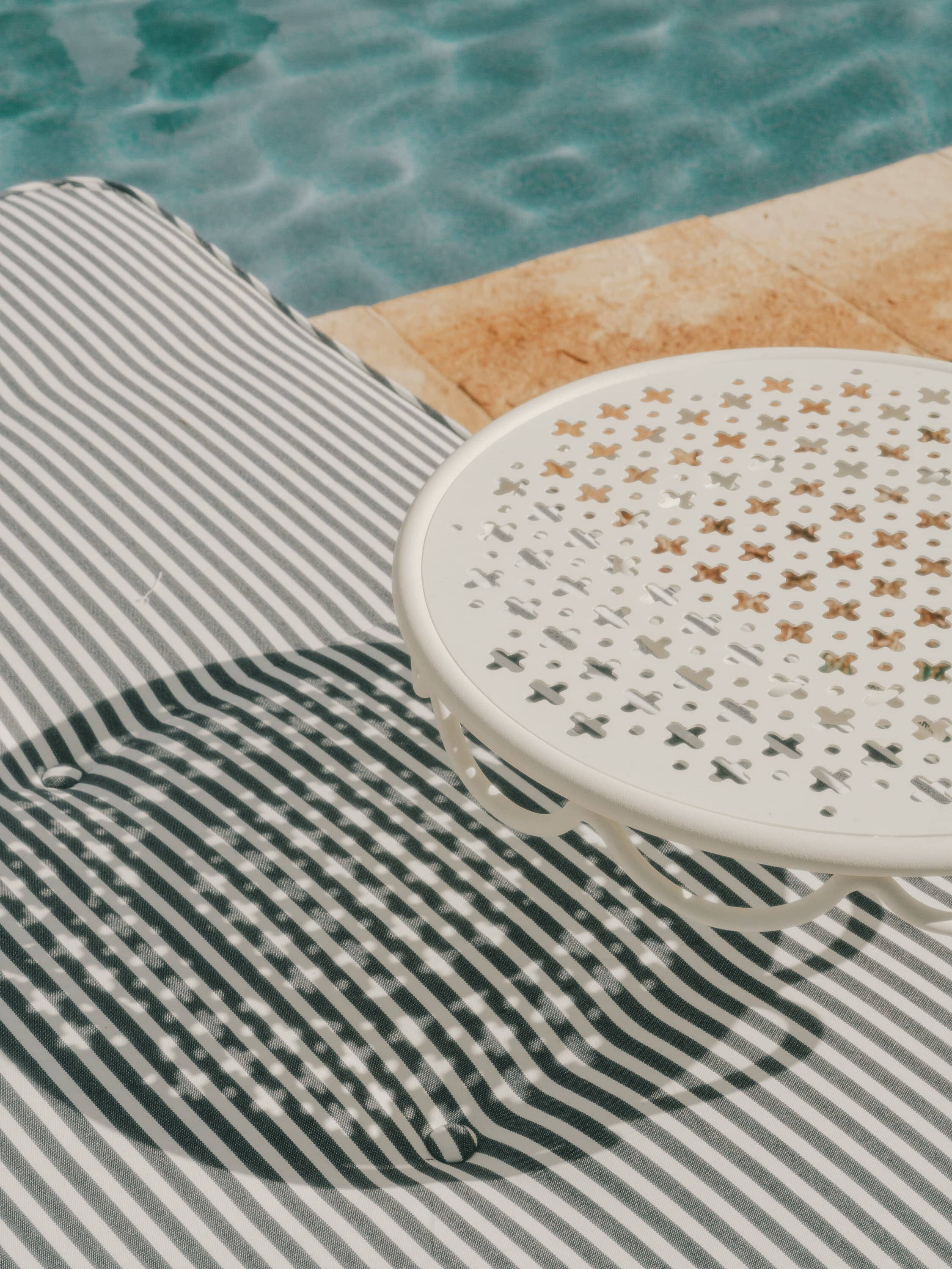 Close up of navy sun lounger cushion