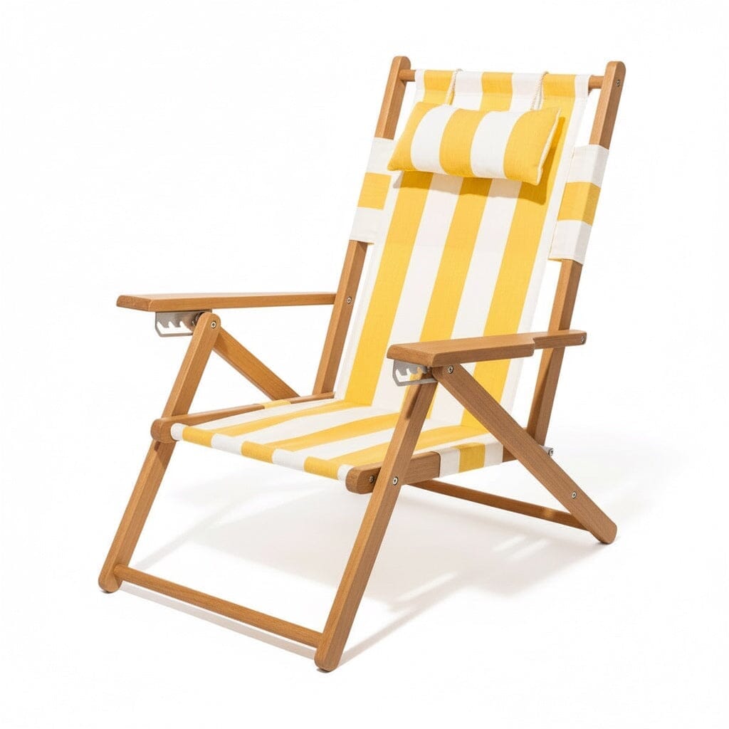 Product image of The Tommy Chair Tommy Chair Business & Pleasure Co. Crew Mimosa Yellow Stripe Teak