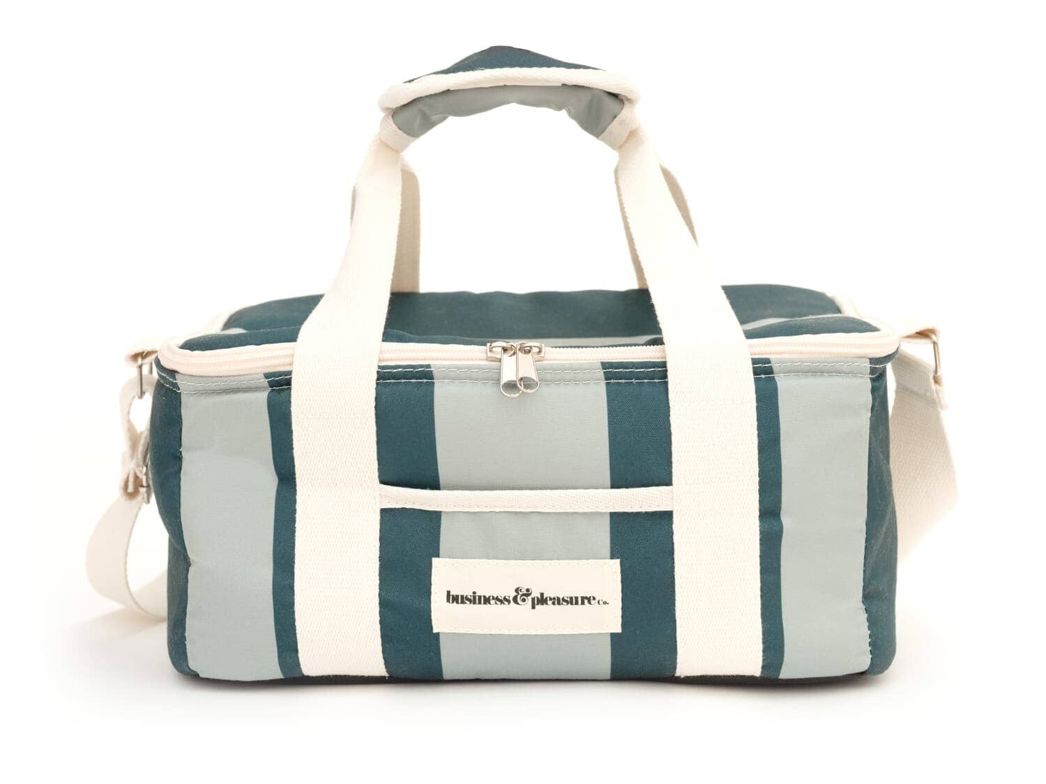 studio image of 70s green holiday cooler bag