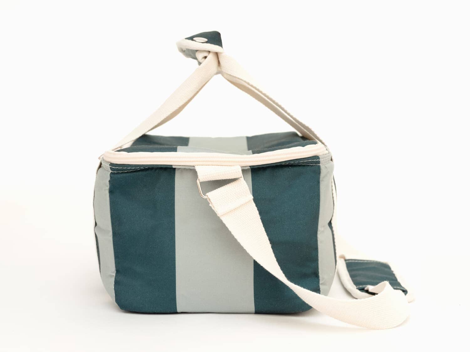 studio image of side of 70s green holiday cooler bag