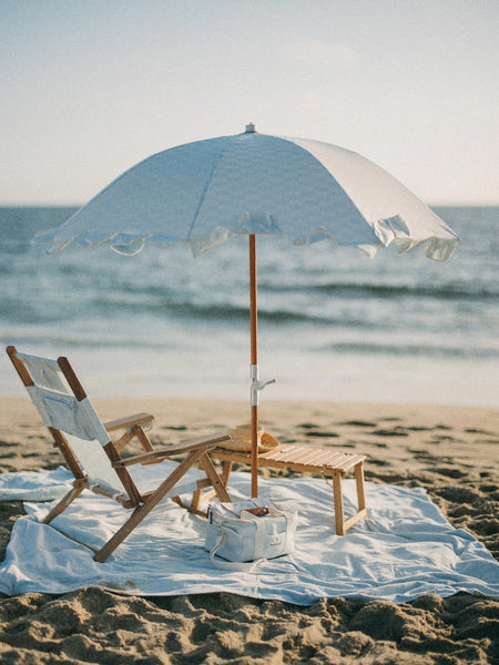 The Premium Beach Umbrella - Vintage Blue Check