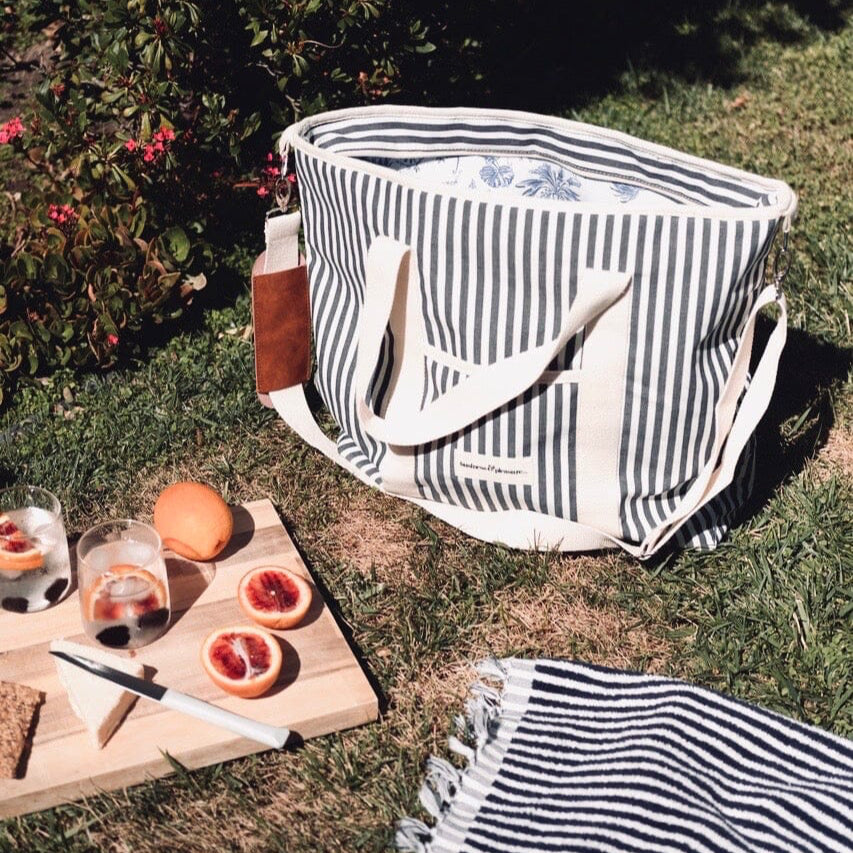 The Cooler Tote Bag - Lauren's Navy Stripe Cooler Tote Business & Pleasure Co