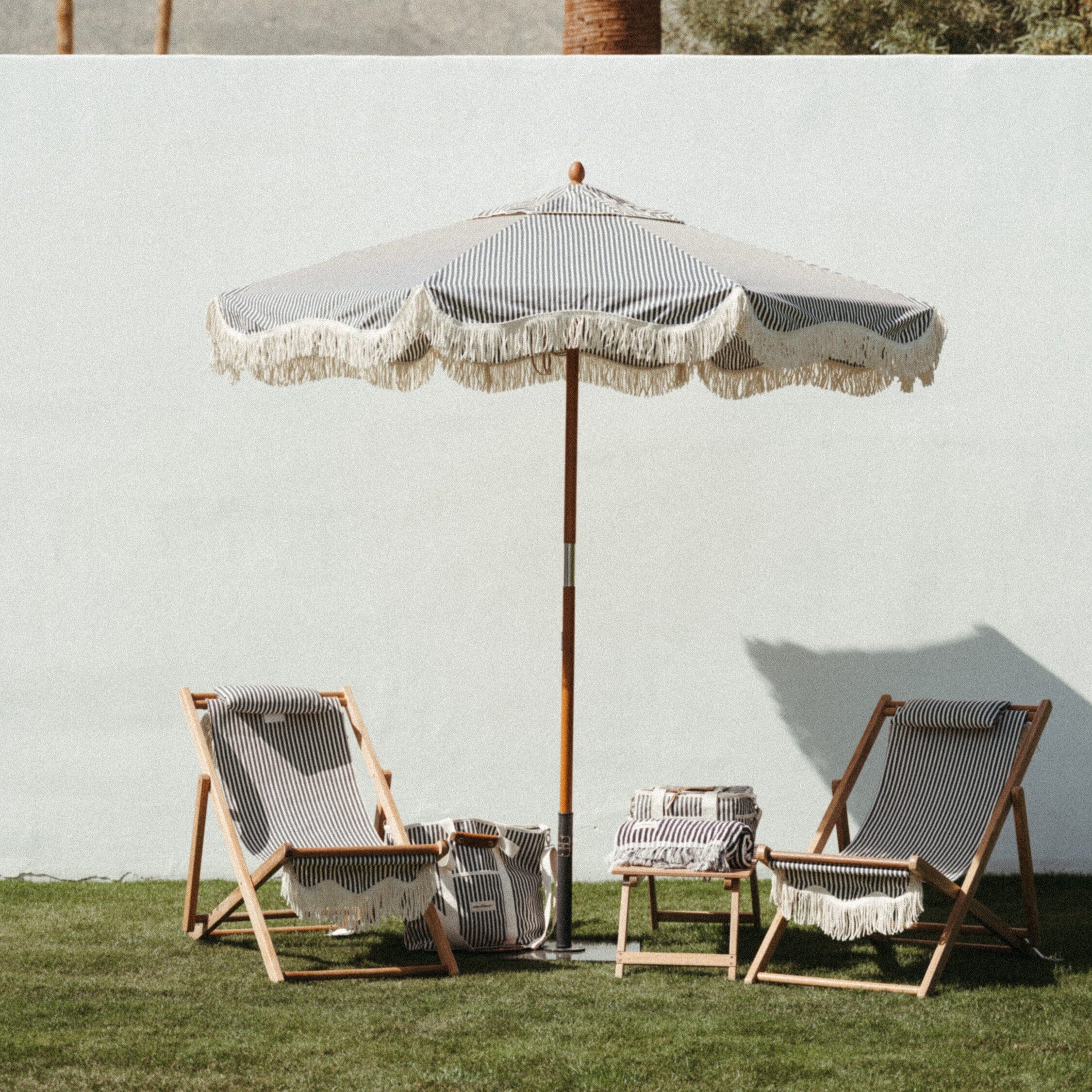 The Market Umbrella - Lauren's Navy Stripe Market Umbrella Business & Pleasure Co