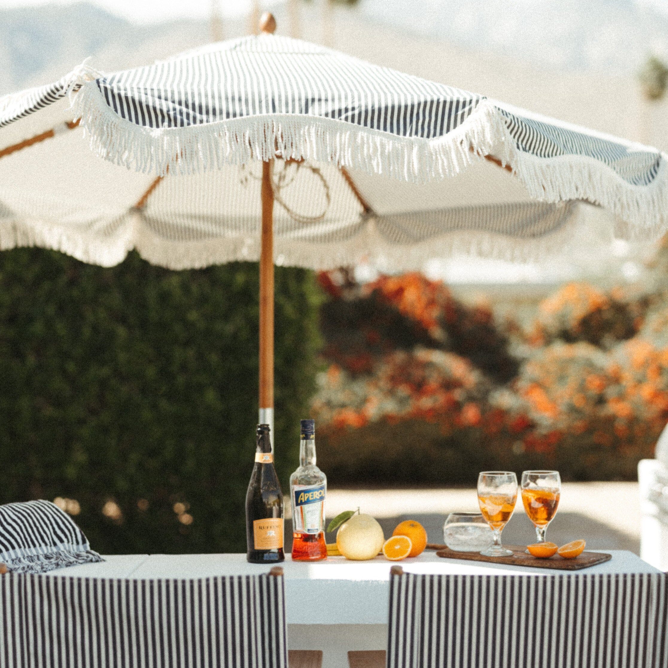 The Market Umbrella - Lauren's Navy Stripe Market Umbrella Business & Pleasure Co