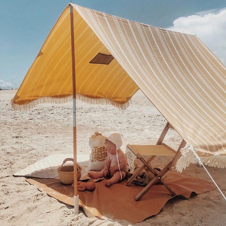 The Premium Beach Tent - Vintage Yellow Stripe Premium Beach Tent Business & Pleasure Co 