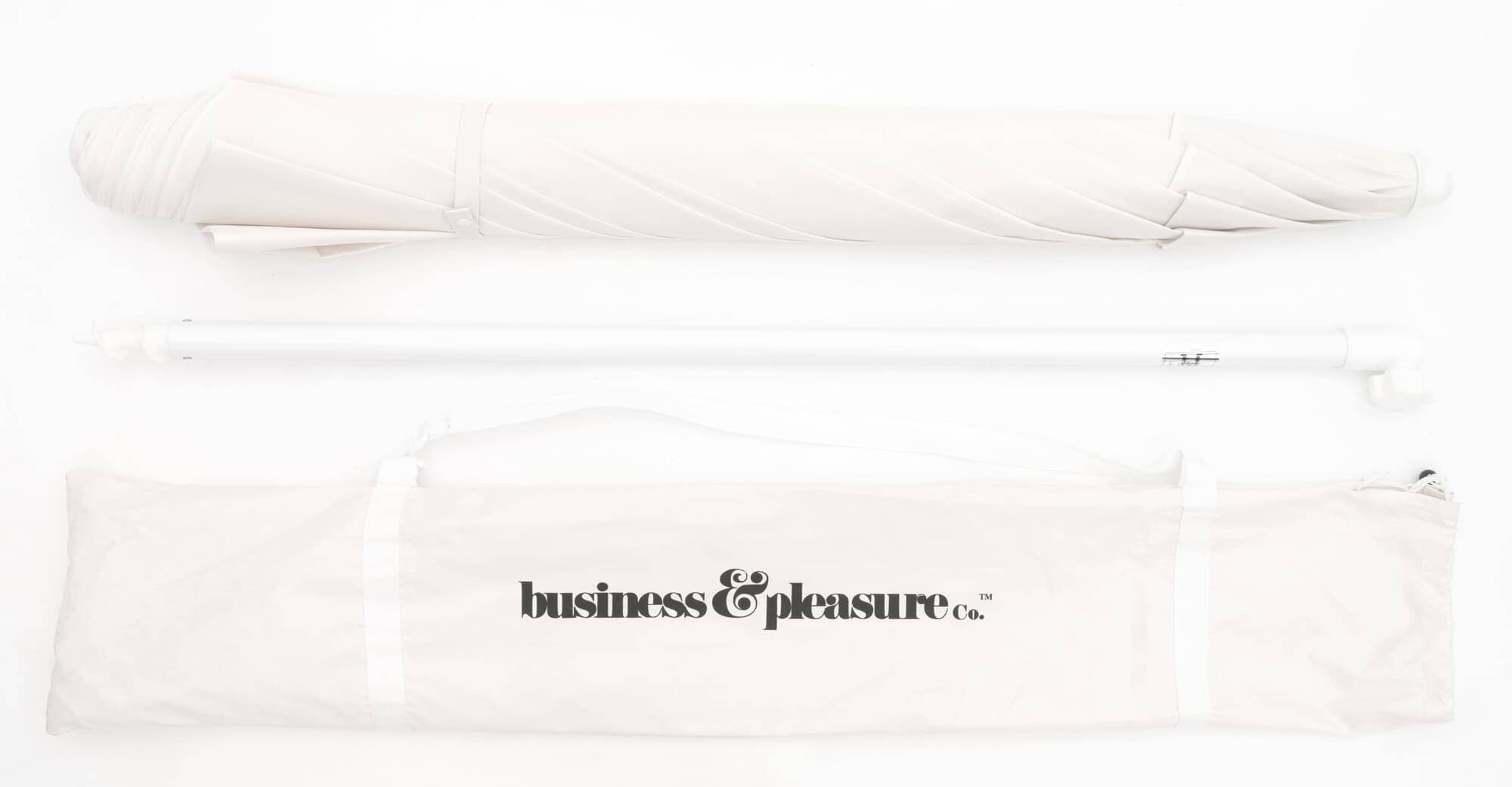 studio image of white family beach umbrella carry bag