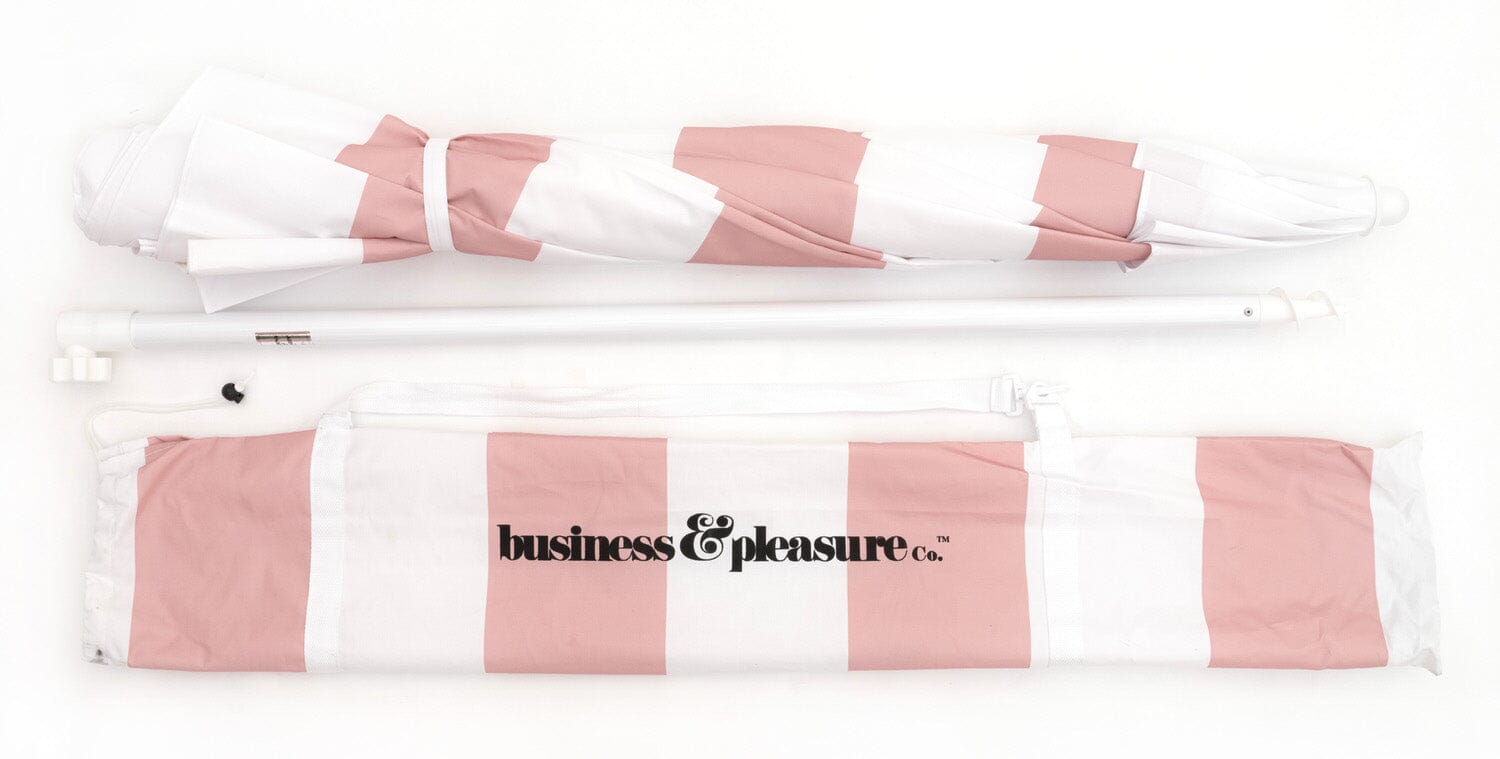 The Family Beach Umbrella - Pink Capri Stripe Family Umbrella Business & Pleasure Co 