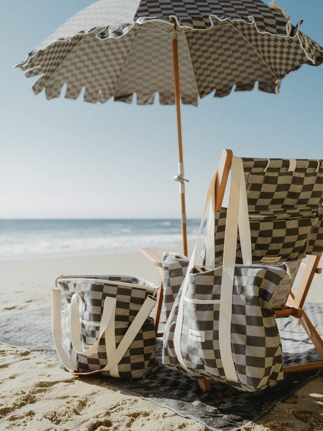 The Premium Beach Umbrella - Vintage Green Check Premium Beach Umbrella Business & Pleasure Co 
