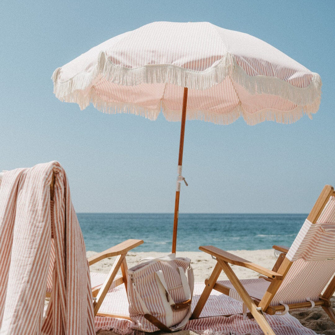 The Premium Beach Umbrella - Lauren's Pink Stripe Premium Beach Umbrella Business & Pleasure Co