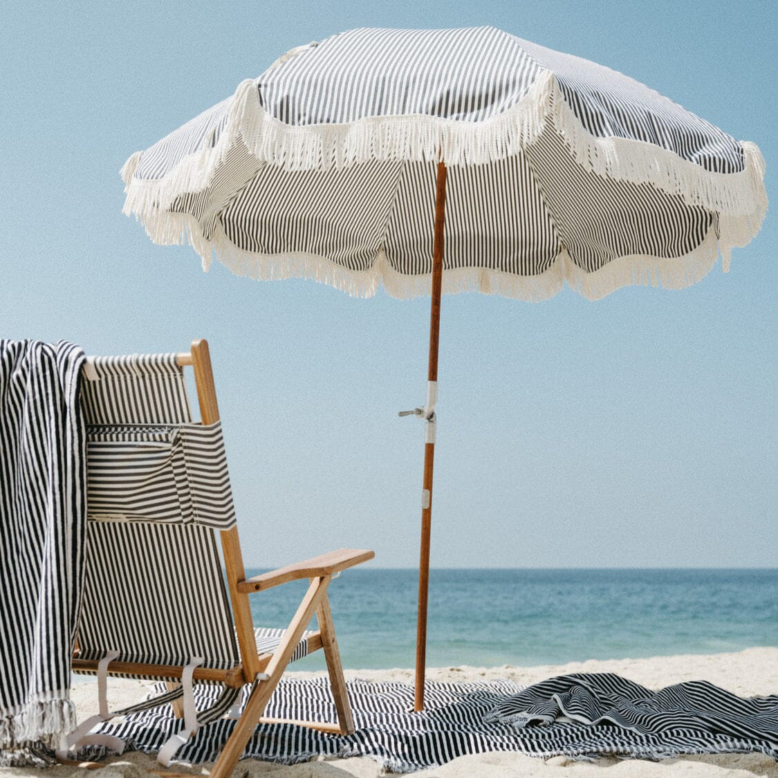 The Premium Beach Umbrella - Lauren's Navy Stripe Premium Beach Umbrella Business & Pleasure Co