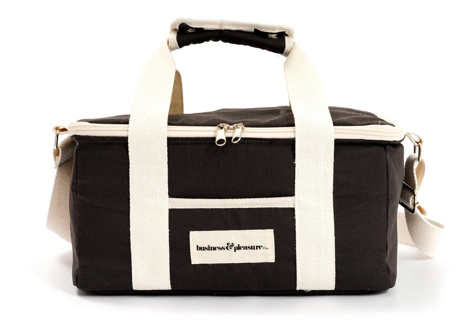studio image of vintage black holiday cooler bag