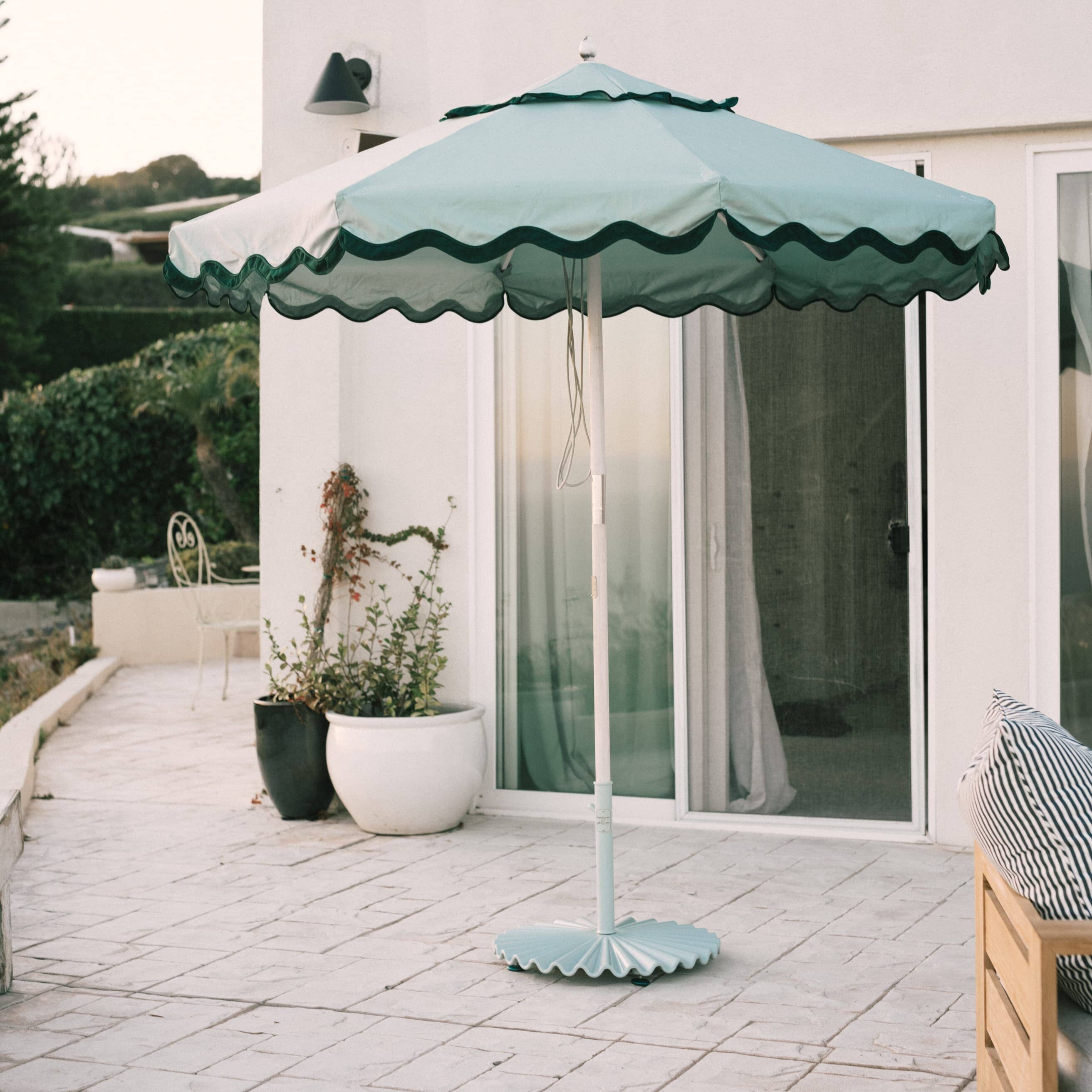 Sage Green Base and Green Market Umbrella on a patio