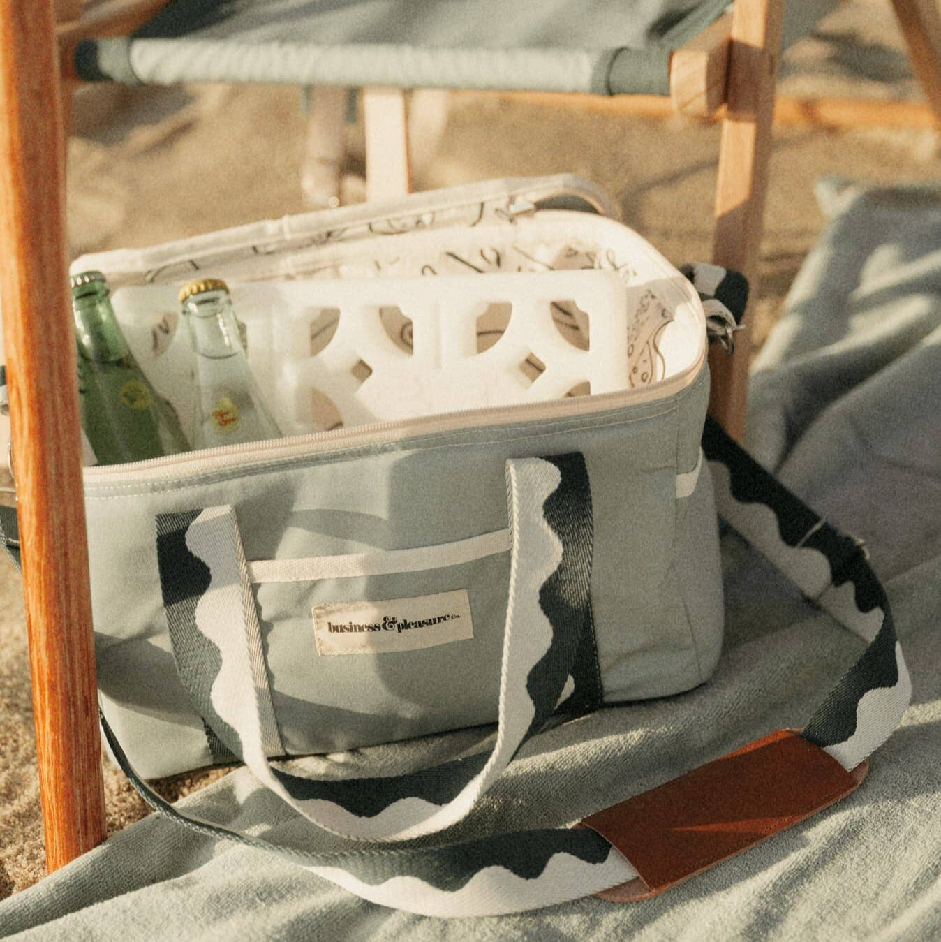 Close up of riviera green cooler on the beach