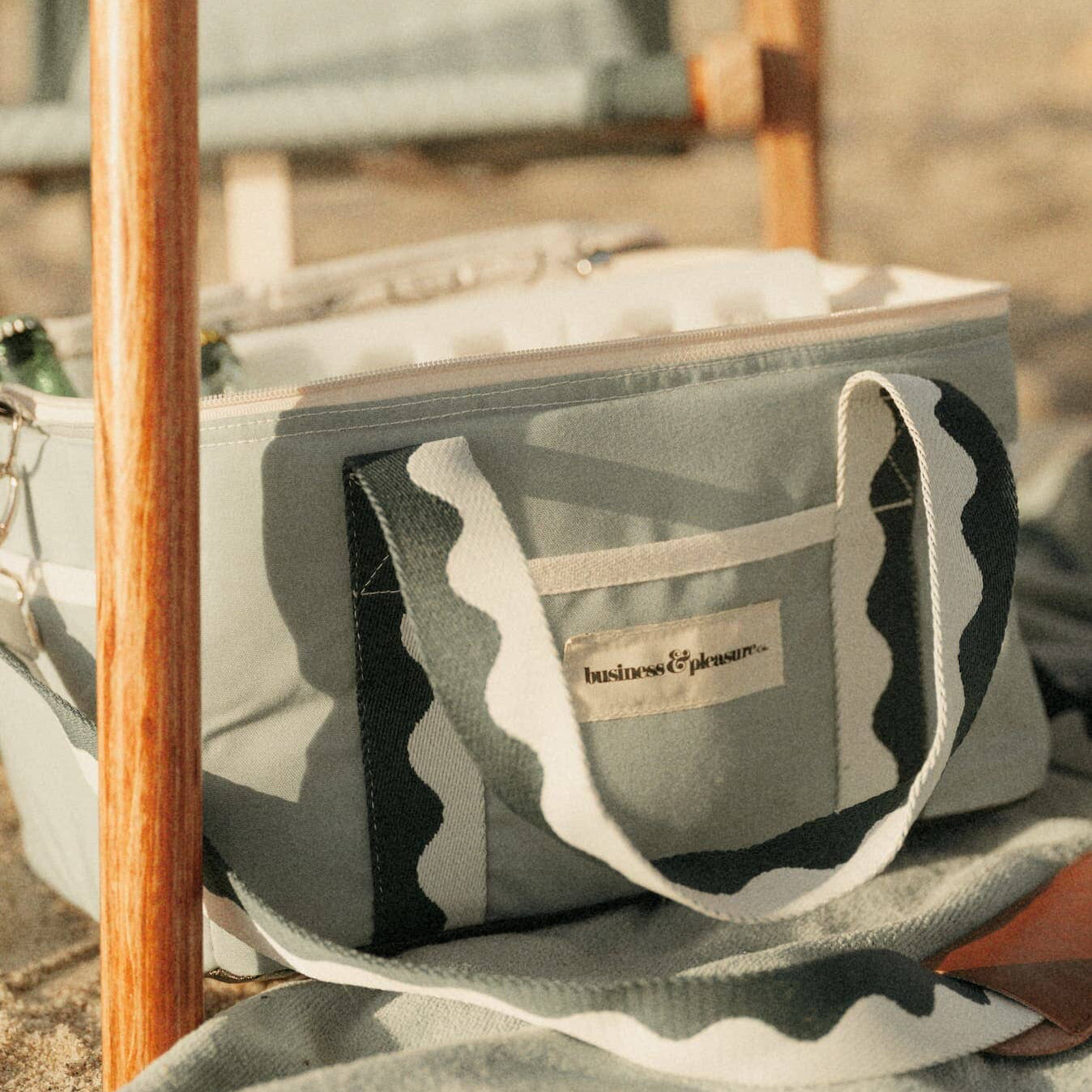 Close up of riviera green cooler on the beach