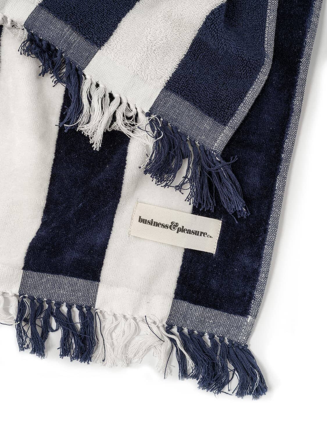 zoomed in studio image of navy capri holiday beach towel