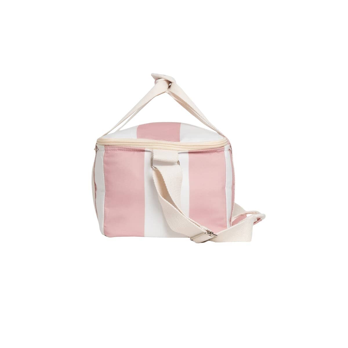 studio image of side of pink holiday cooler bag