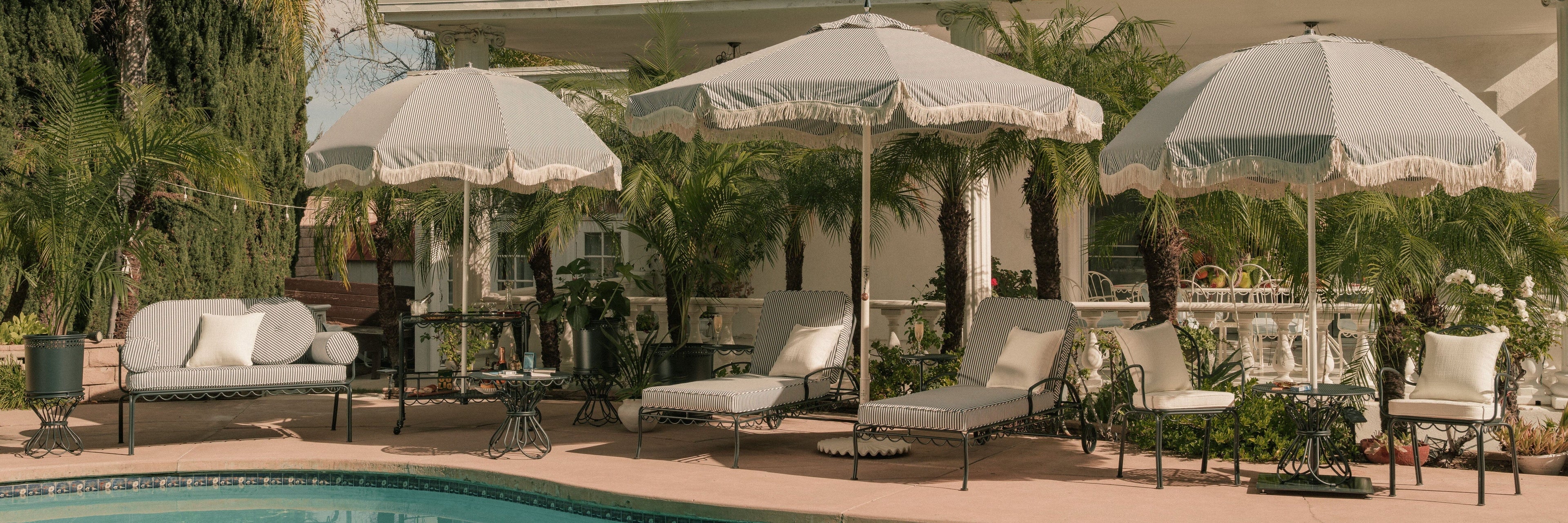 50's styl le patio umbrellas LAGarden 6 Ft Fringe Umbrella with Tassel Jazz Age Wood UPF50+ for the Patio Umbrella delivers a nostalgic coastal European aesthetic with superior quality and technical design Vintage Style Porch Sun Umbrella