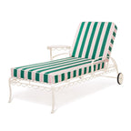 The Al Fresco Sun Lounger in Bistro Green Stripe | Antique White Frame Bundle Business & Pleasure Co. 