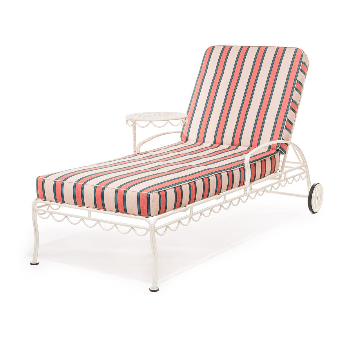 The Al Fresco Sun Lounger in Bistro Pink Stripe | Antique White Frame Bundle Business & Pleasure Co. 