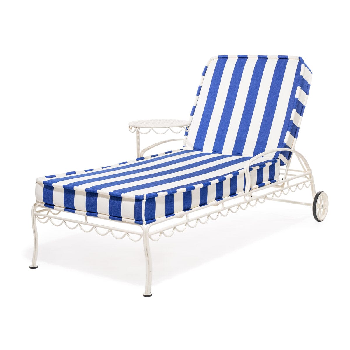 The Al Fresco Sun Lounger in Crew Mediterranean Blue Stripe | Antique White Frame Bundle Business & Pleasure Co. 