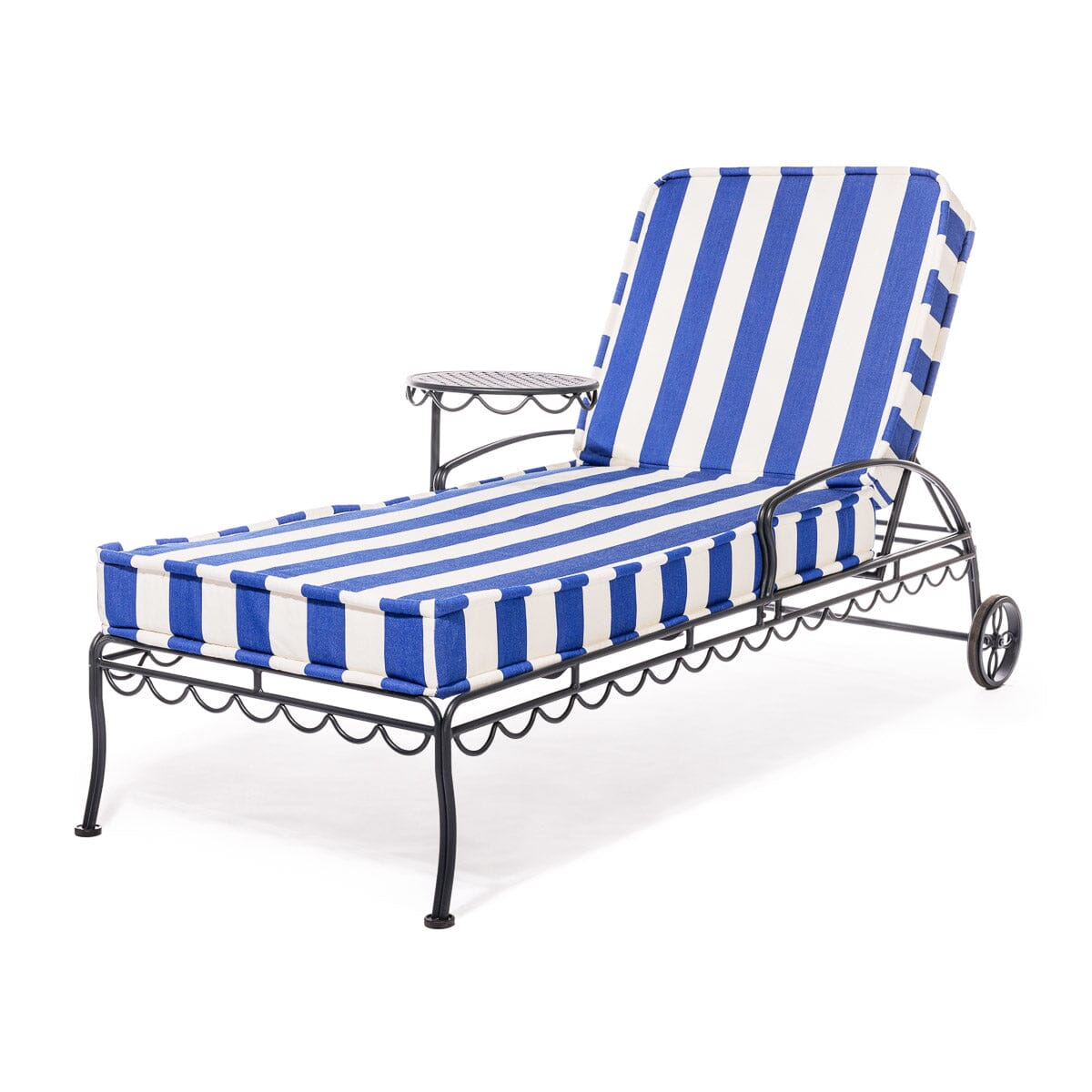 The Al Fresco Sun Lounger in Crew Mediterranean Blue Stripe | Vintage Black Frame Bundle Business & Pleasure Co. 