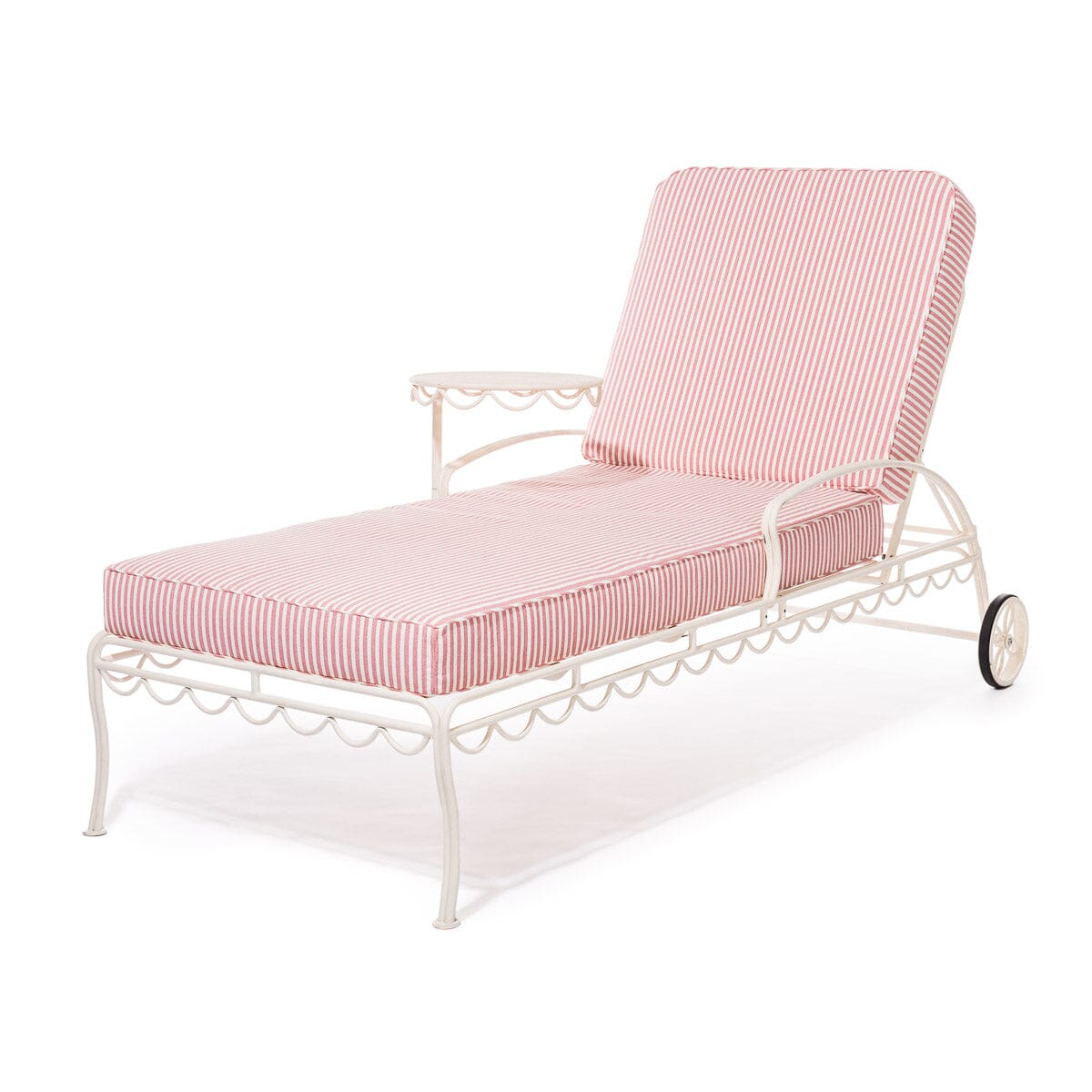 The Al Fresco Sun Lounger in Lauren's Pink Stripe | Antique White Frame Bundle Business & Pleasure Co. 