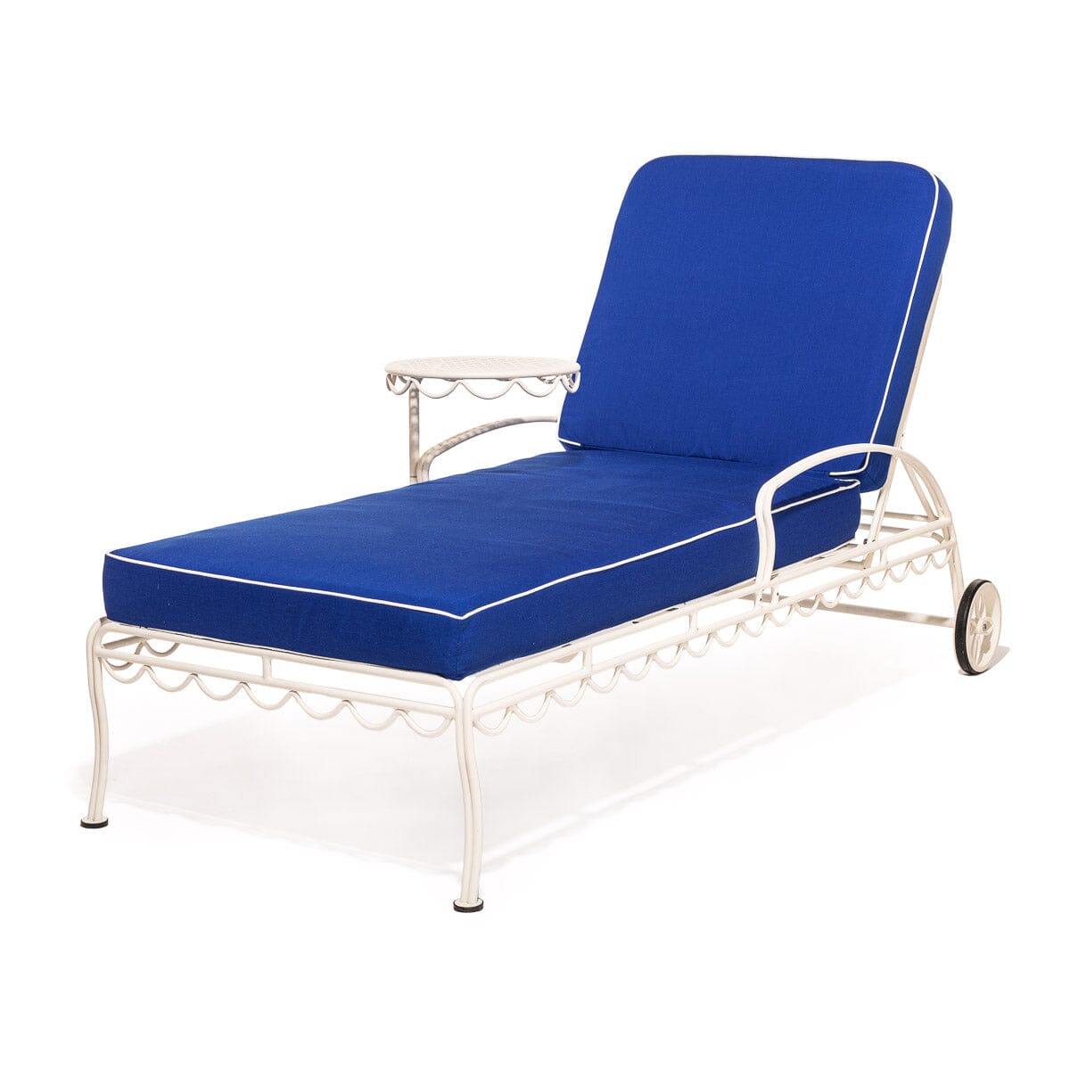 The Al Fresco Sun Lounger in Rivie Mediterranean Blue | Antique White Frame Bundle Business & Pleasure Co. 