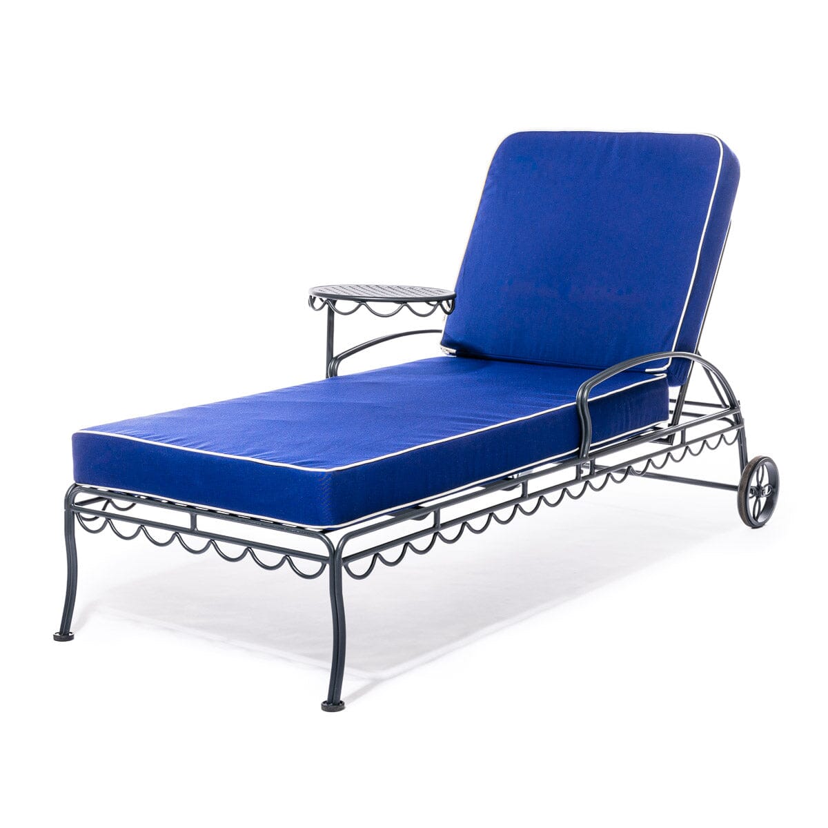 The Al Fresco Sun Lounger in Rivie Mediterranean Blue | Vintage Black Frame Bundle Business & Pleasure Co. 