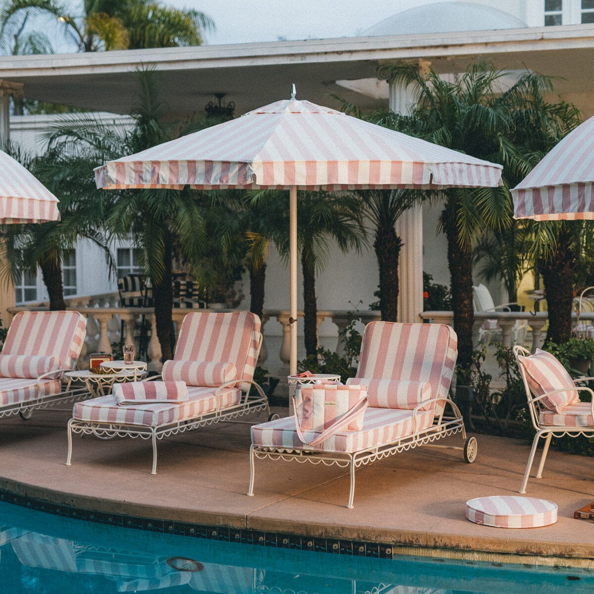 Resort Market Umbrella in Crew Pink Stripe | 10' Antique White Frame Resort Market Bundle Business & Pleasure Co. 