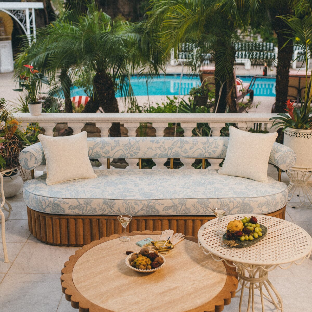 Daisy Sofa in Hanalei Bay Blue Jacquard | Teakwood Frame Daisy Sofa Kit Business & Pleasure Co. 