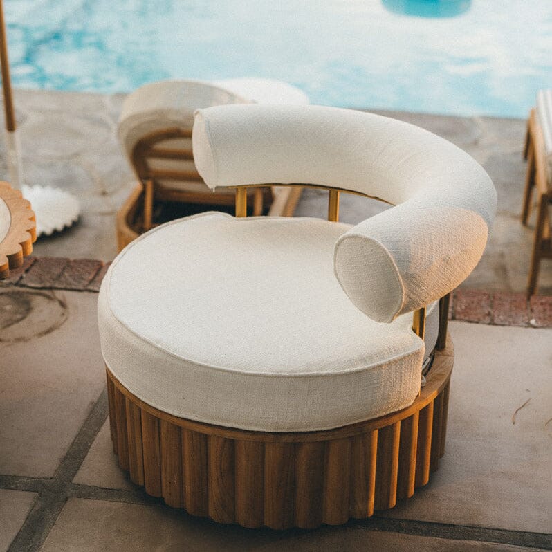 Daisy Accent Swivel Chair in Boucle Antique White | Teakwood Daisy Accent Chair Kit Business & Pleasure Co. 