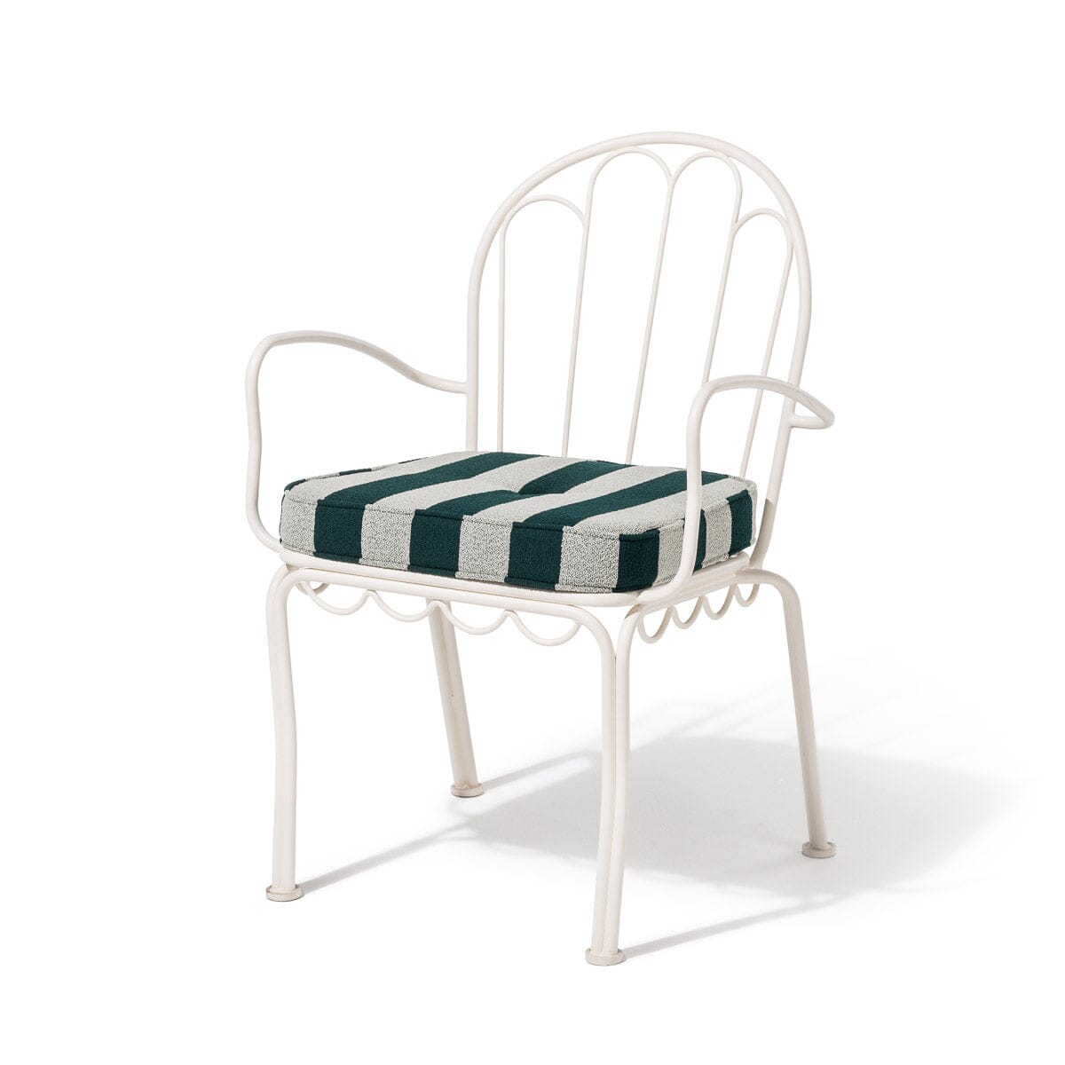 The Al Fresco Dining Chair & Cushion Business & Pleasure Co. Terry Green Stripe Antique White 