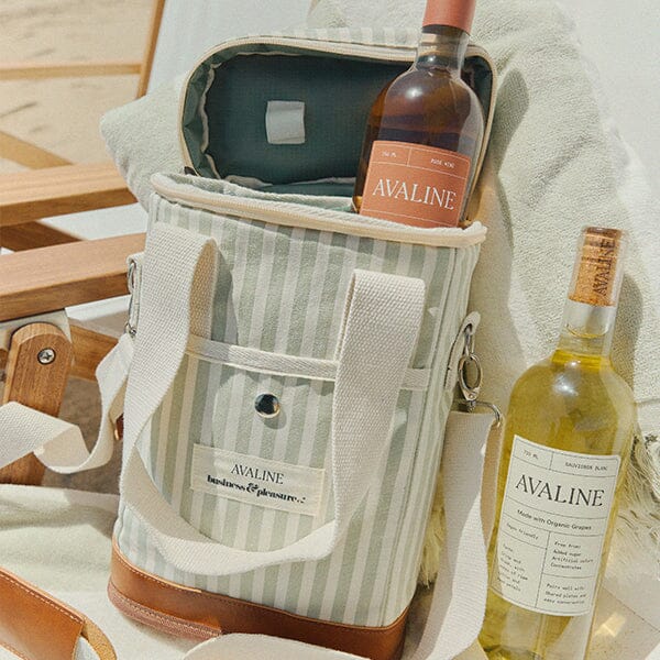 The Wine Cooler Tote Bag - Avaline Lauren's Sage Stripe Wine Cooler Tote Bag Business & Pleasure Co 