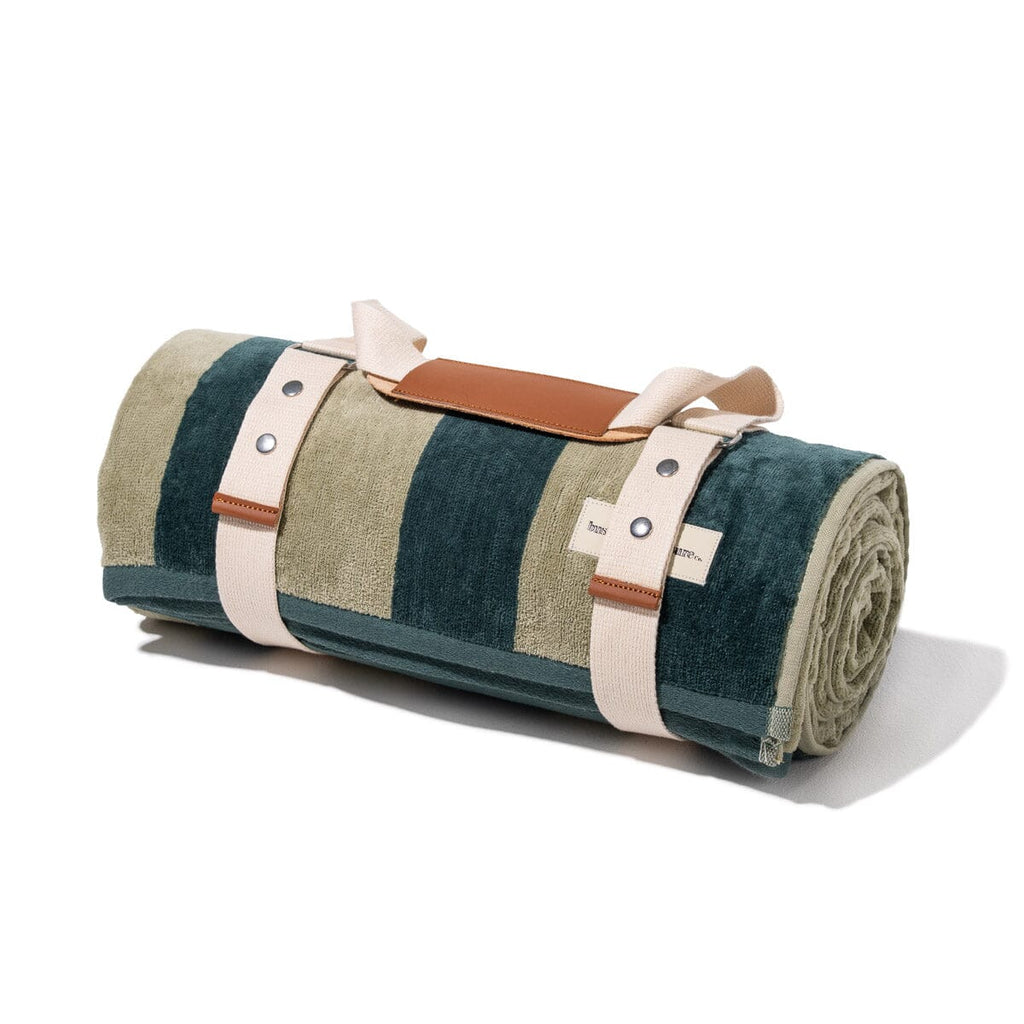 The Beach Blanket - Terry Green Stripe Beach Blanket Business & Pleasure Co. 
