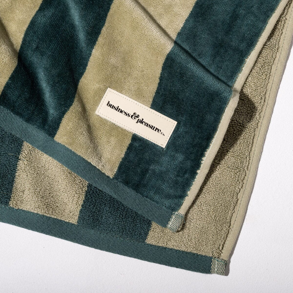 The Beach Towel - Terry Green Stripe Beach Towel Business & Pleasure Co. 