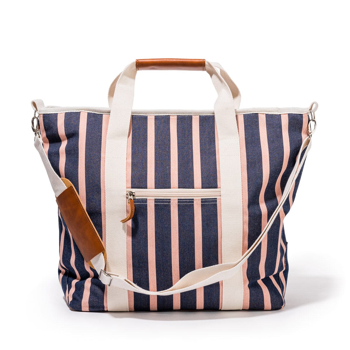 The Cooler Tote Bag - Monaco Navy And Pink Stripe Cooler Tote Business & Pleasure Co 
