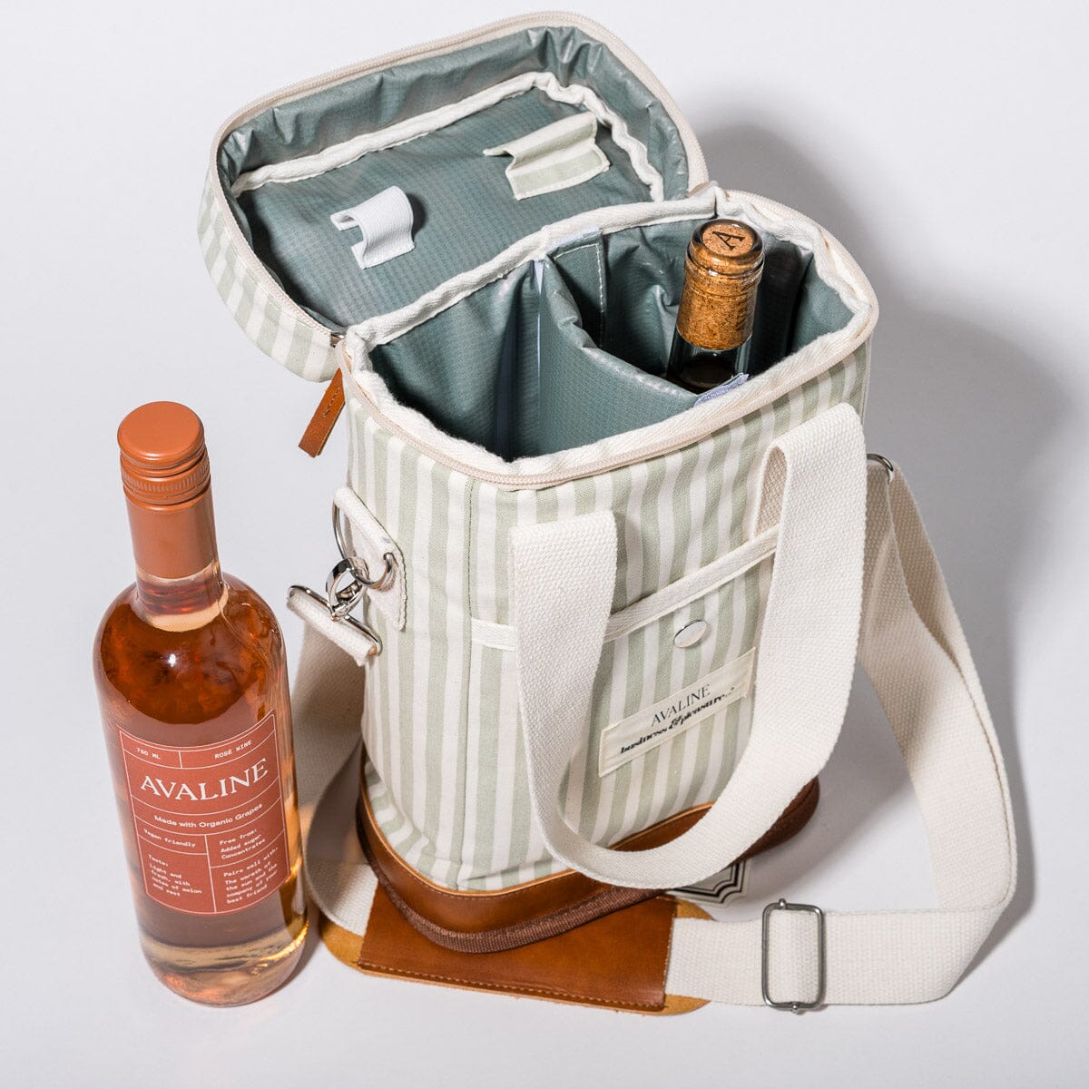 The Wine Cooler Tote Bag - Avaline Laurens Sage Stripe Wine Cooler Tote Bag Business & Pleasure Co 