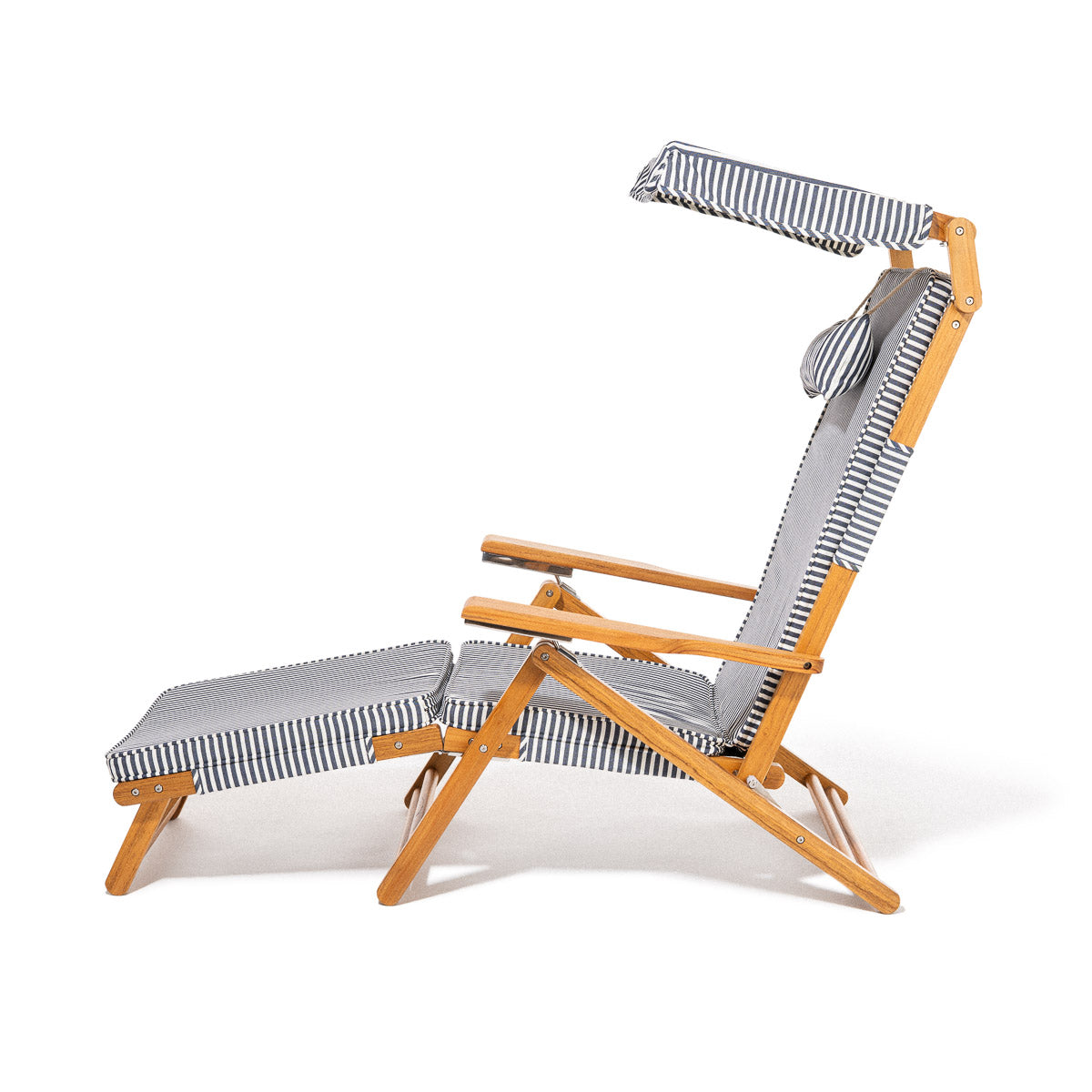 The Club Chair - Teak Natural - Lauren's Navy Stripe