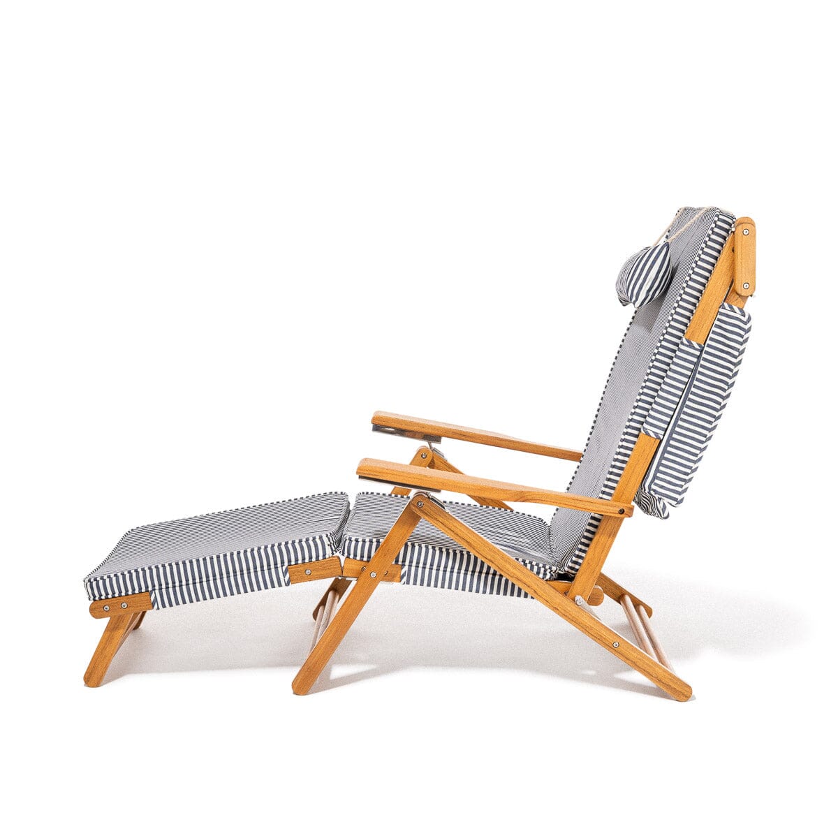 The Club Chair - Teak Natural - Lauren's Navy Stripe