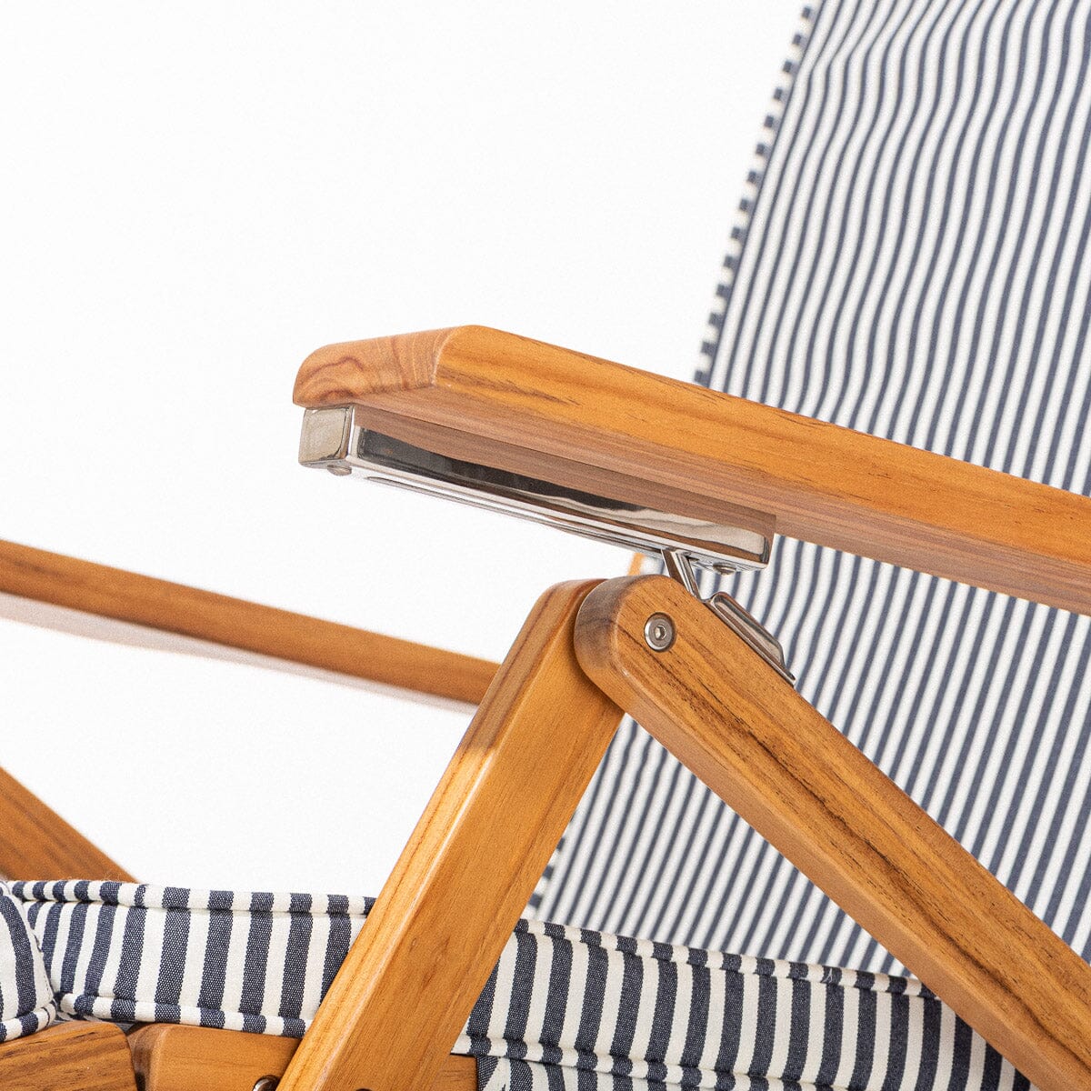 The Club Chair - Teak Natural - Lauren's Navy Stripe