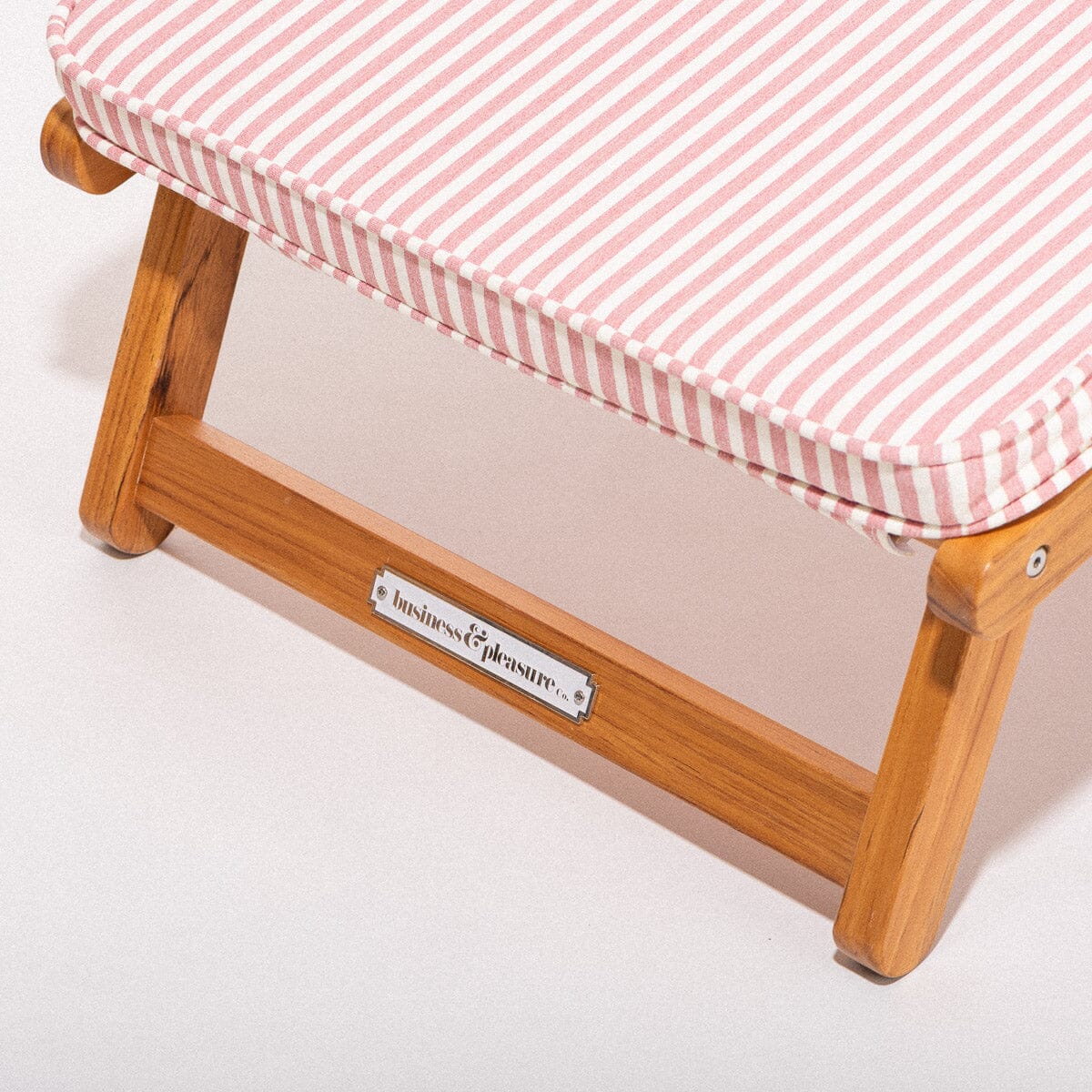 The Club Chair - Teak Natural - Lauren's Pink Stripe