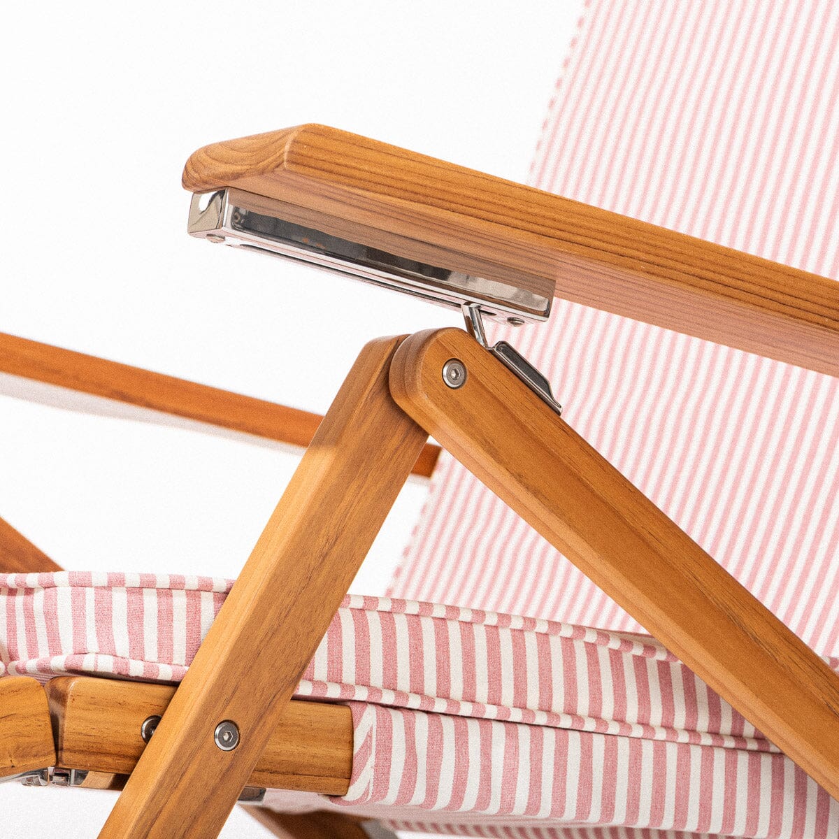 The Club Chair - Teak Natural - Lauren's Pink Stripe
