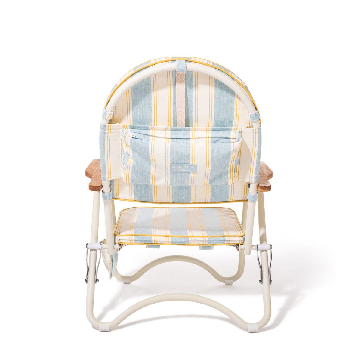Striped folding chair with a white background