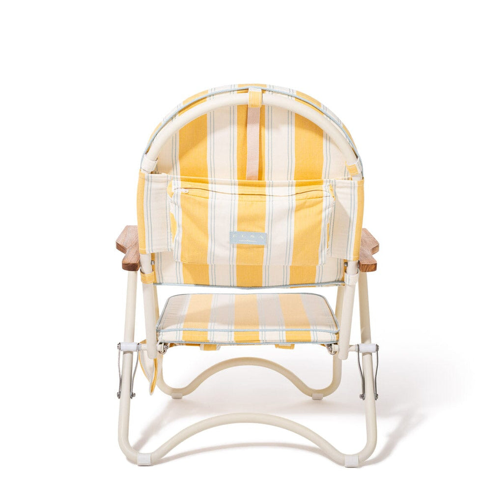 Yellow and white striped chair on a white background