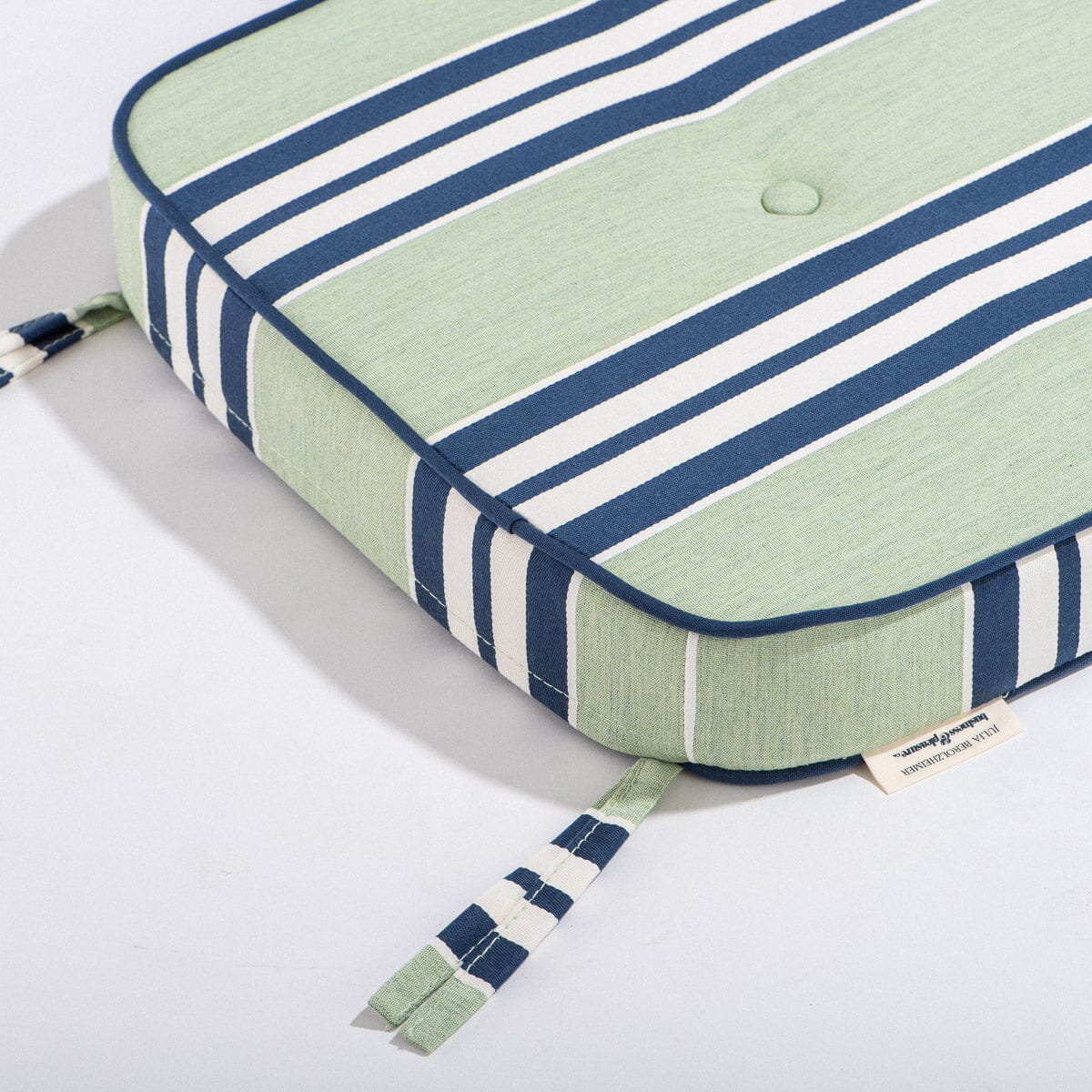 The Al Fresco Dining Chair Cushion x Julia Berolzheimer in Green Stripes B&P Co. x Julia Berolzheimer 
